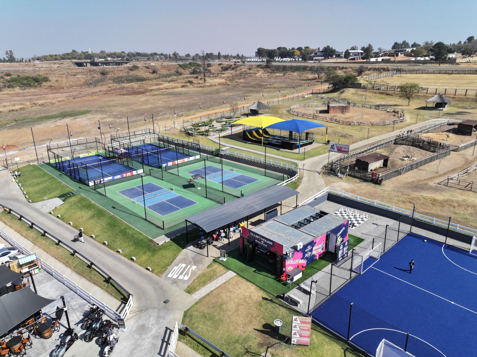 Multi-sport courts including soccer and basketball