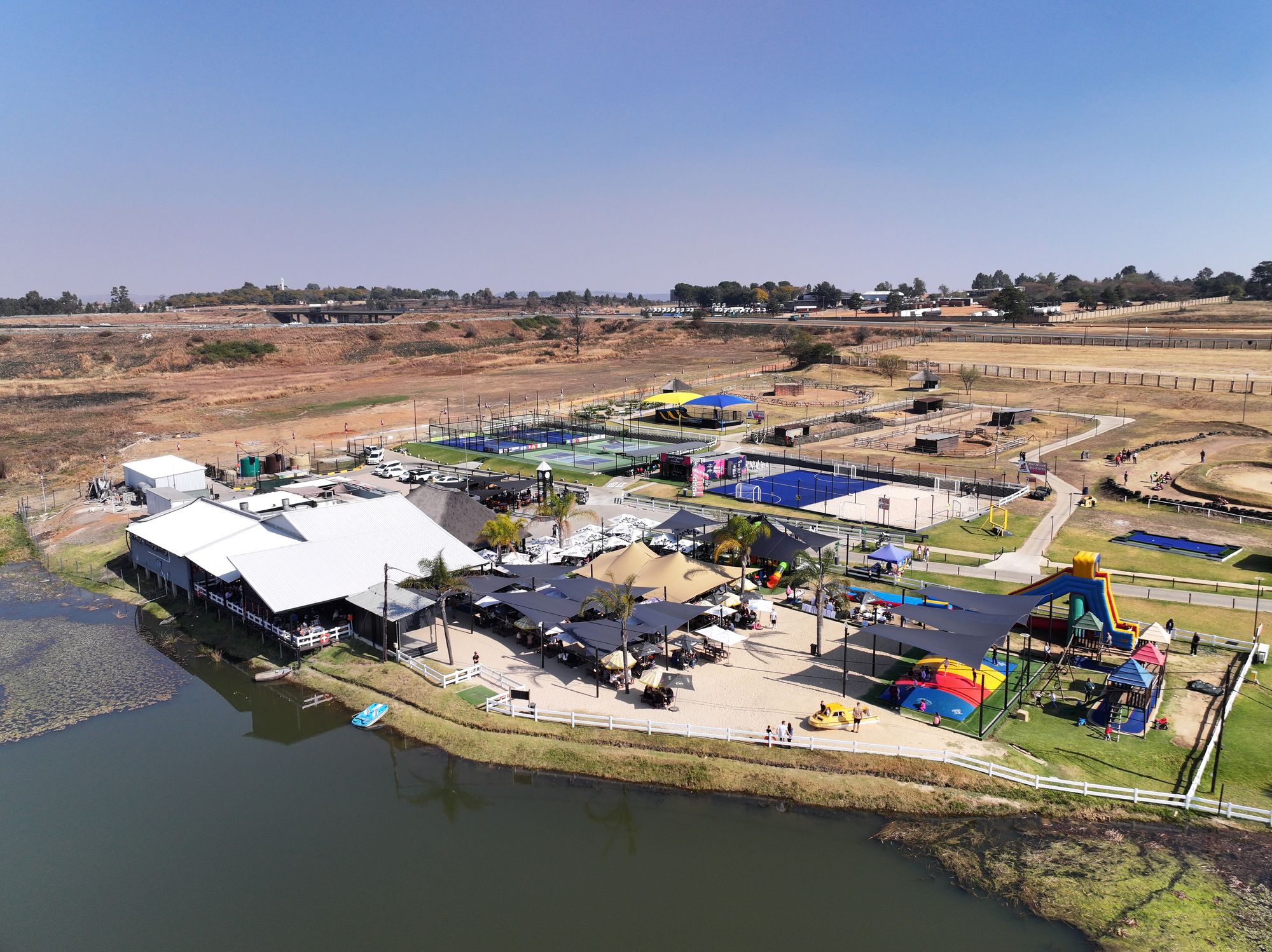 The venue, play area and dam from above